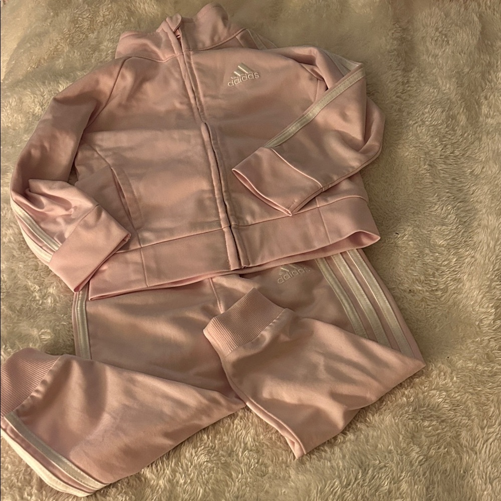 Adidas Light Pink Tracksuit with White Accents